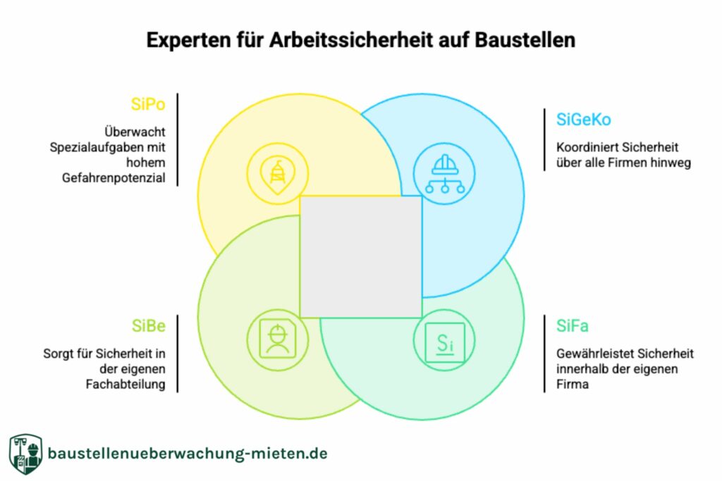 Infografik zeigt Überblick von Fachleuten zur Arbeitssicherheit auf der Baustelle und deren Aufgaben
